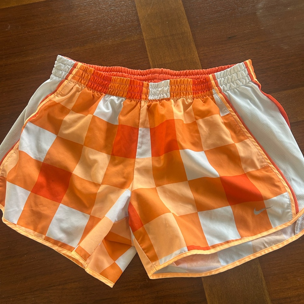 Nike Orange and White Checkered Athletic Shorts